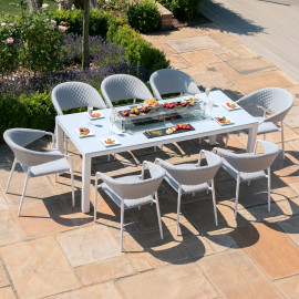 Pebble 8 Seat Rectangular Dining Set - Fire Pit Table / Lead Chine