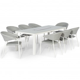 Pebble 8 Seat Rectangular Dining Set - Fire Pit Table / Lead Chine