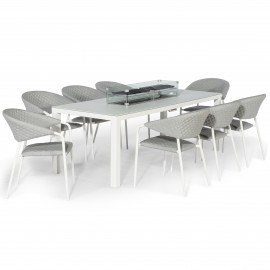 Pebble 8 Seat Rectangular Dining Set - Fire Pit Table / Lead Chine
