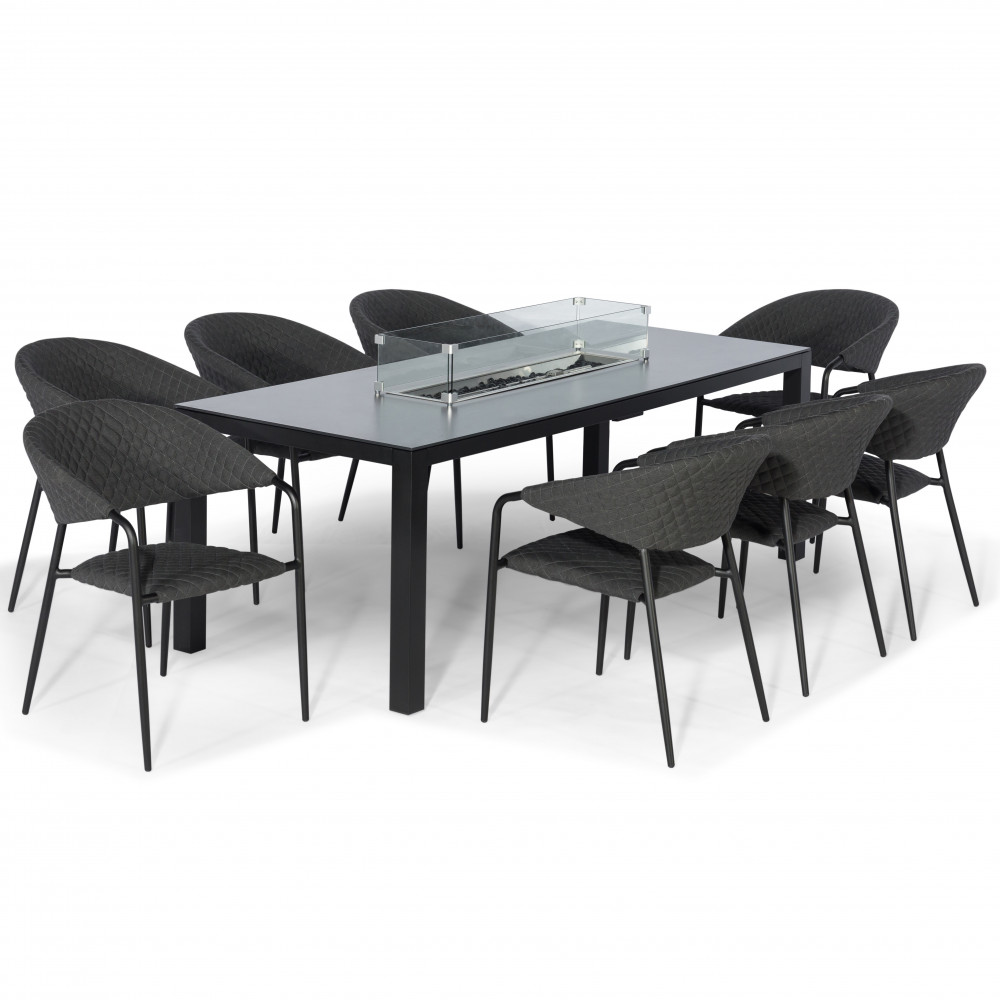 Pebble 8 Seat Rectangular Dining Set - Fire Pit Table / Charcoal