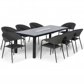 Pebble 8 Seat Rectangular Dining Set - Fire Pit Table / Charcoal