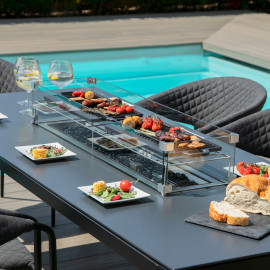 Pebble 8 Seat Rectangular Dining Set - Fire Pit Table / Charcoal