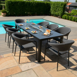 Pebble 8 Seat Rectangular Dining Set - Fire Pit Table / Charcoal