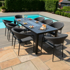 Pebble 8 Seat Rectangular Dining Set - Fire Pit Table / Charcoal