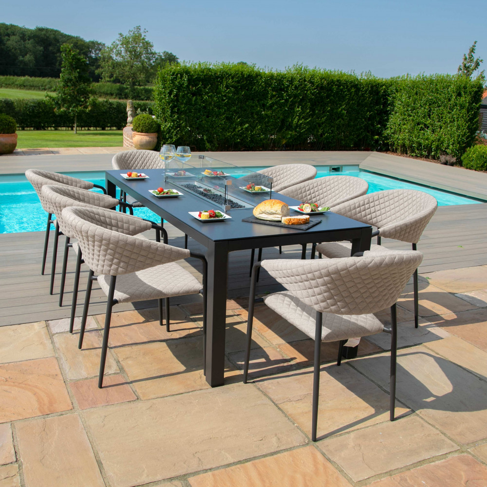 Pebble 8 Seat Rectangular Dining Set - Fire Pit Table / Taupe