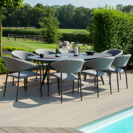 Pebble 8 Seat Oval Dining Set / Flanelle