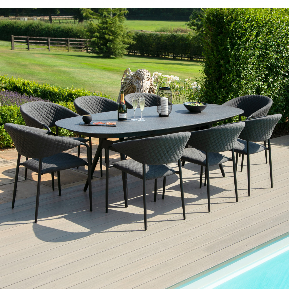 Pebble 8 Seat Oval Dining Set / Charcoal