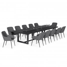 Zest 12 Seat Rectangular Dining Set with Fire Pit Table / Flanelle
