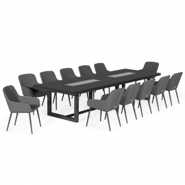 Zest 12 Seat Rectangular Dining Set with Fire Pit Table / Flanelle