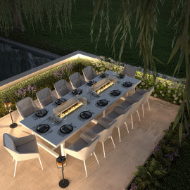 Zest 12 Seat Rectangular Dining Set with Fire Pit Table / Lead Chine