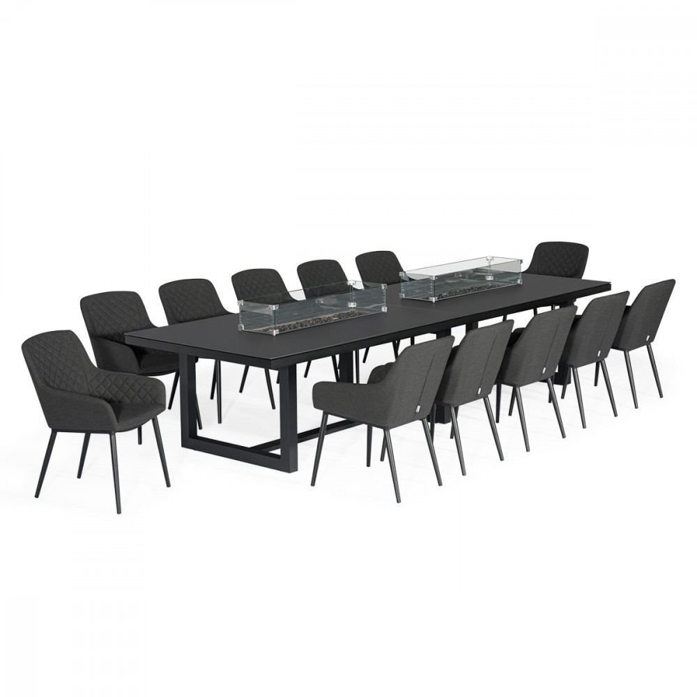 Zest 12 Seat Rectangular Dining Set with Fire Pit Table / Charcoal