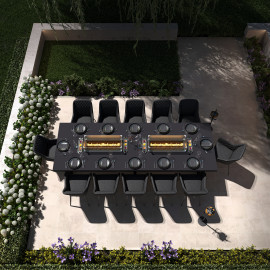 Zest 12 Seat Rectangular Dining Set with Fire Pit Table / Charcoal