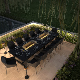 Zest 12 Seat Rectangular Dining Set with Fire Pit Table / Charcoal