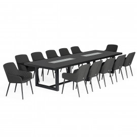 Zest 12 Seat Rectangular Dining Set with Fire Pit Table / Charcoal