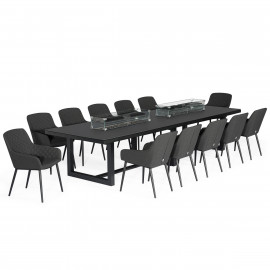 Zest 12 Seat Rectangular Dining Set with Fire Pit Table / Charcoal
