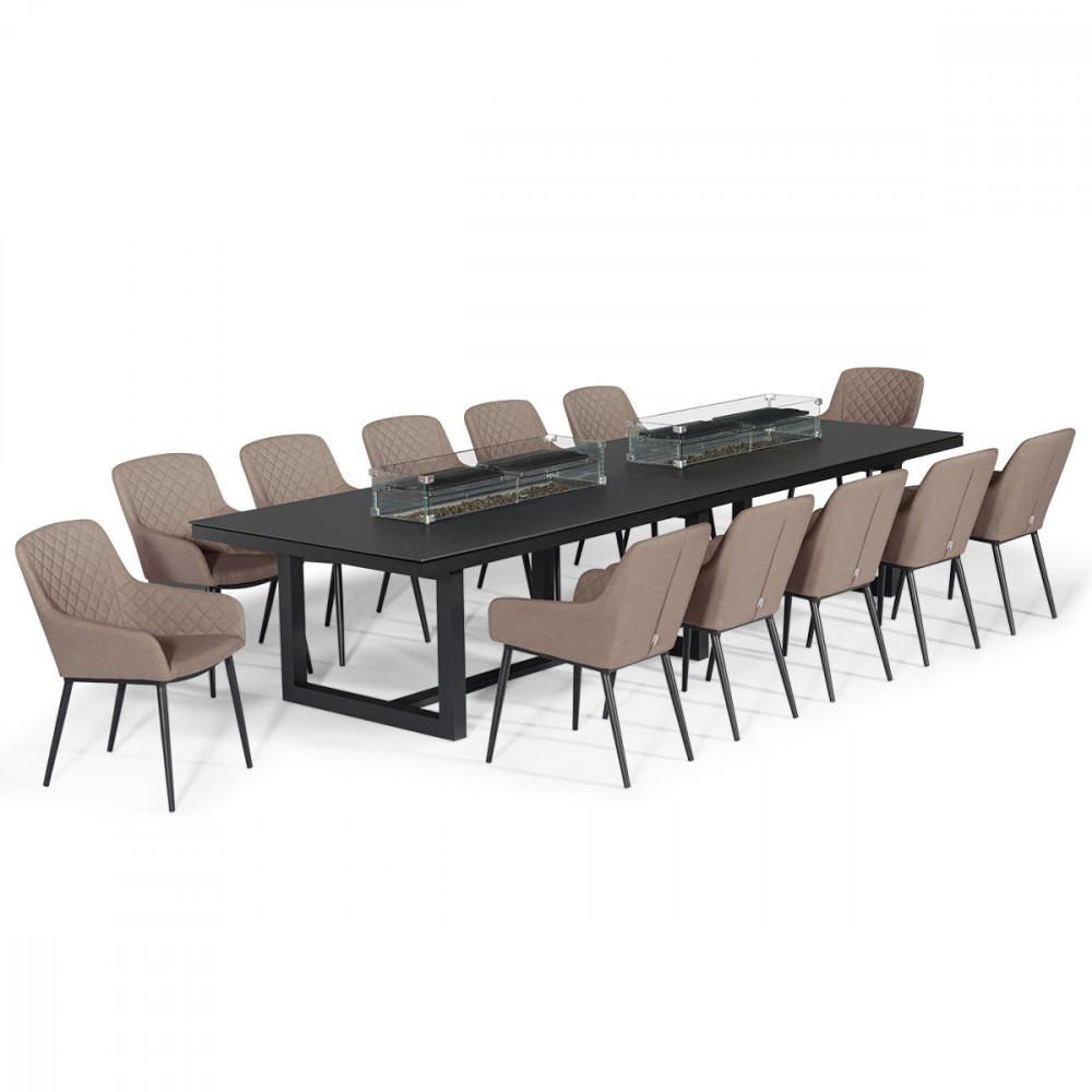 Zest 12 Seat Rectangular Dining Set with Fire Pit Table / Taupe
