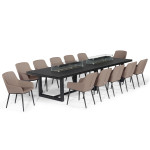 Zest 12 Seat Rectangular Dining Set with Fire Pit Table / Taupe