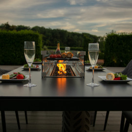 Zest 8 Seat Rectangular Dining Set with Fire Pit Table / Flanelle