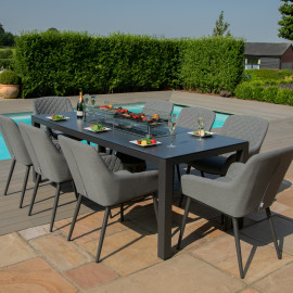 Zest 8 Seat Rectangular Dining Set with Fire Pit Table / Flanelle