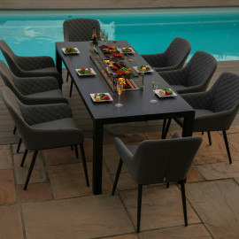 Zest 8 Seat Rectangular Dining Set with Fire Pit Table / Flanelle