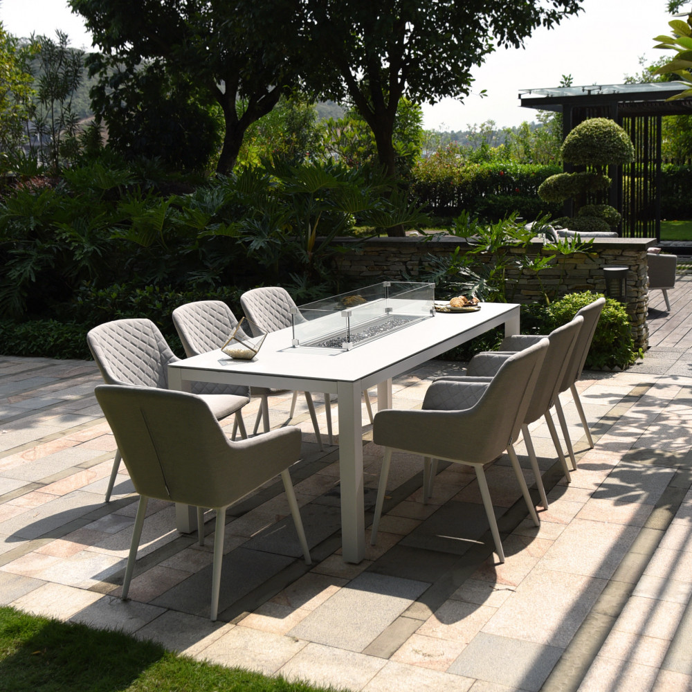 Zest 8 Seat Rectangular Dining Set with Fire Pit Table / Lead Chine