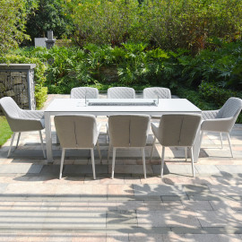 Zest 8 Seat Rectangular Dining Set with Fire Pit Table / Lead Chine