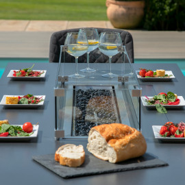 Zest 8 Seat Rectangular Dining Set with Fire Pit Table / Charcoal