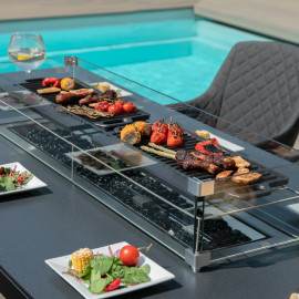 Zest 8 Seat Rectangular Dining Set with Fire Pit Table / Charcoal