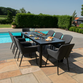 Zest 8 Seat Rectangular Dining Set with Fire Pit Table / Charcoal