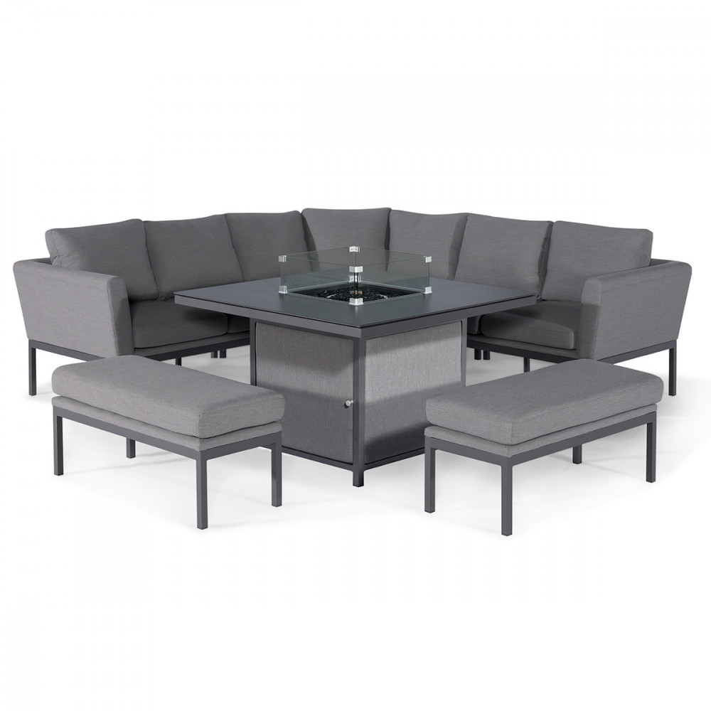 Pulse Deluxe Square Corner Dining Set - with Fire Pit Table / Flanelle