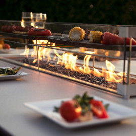 Pulse Left Handed Rectangular Corner Dining Set with Fire Pit / Lead Chine
