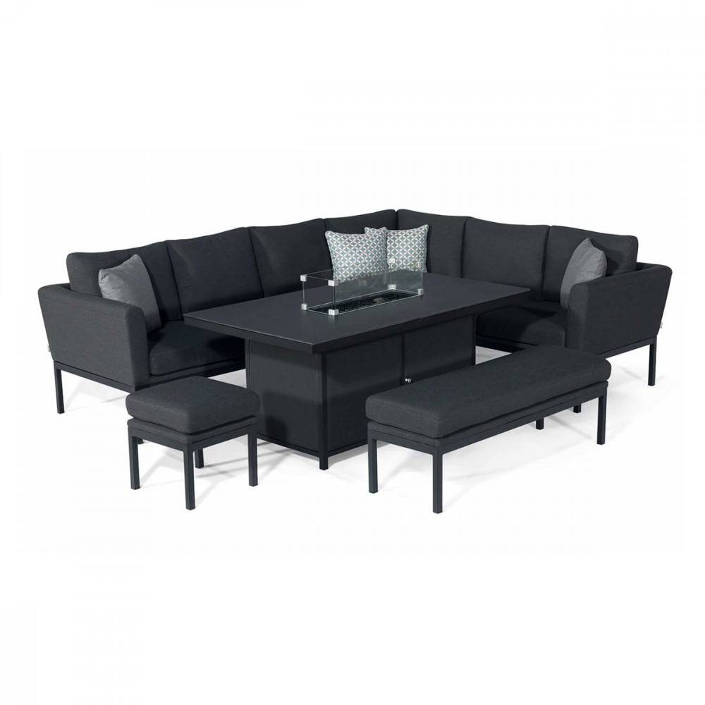 Pulse Left Handed Rectangular Corner Dining Set with Fire Pit / Charcoal
