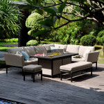Pulse Left Handed Rectangular Corner Dining Set with Fire Pit / Taupe