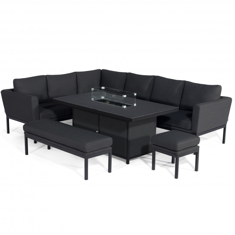 Pulse Rectangular Corner Dining Set - With Fire Pit Table / Charcoal