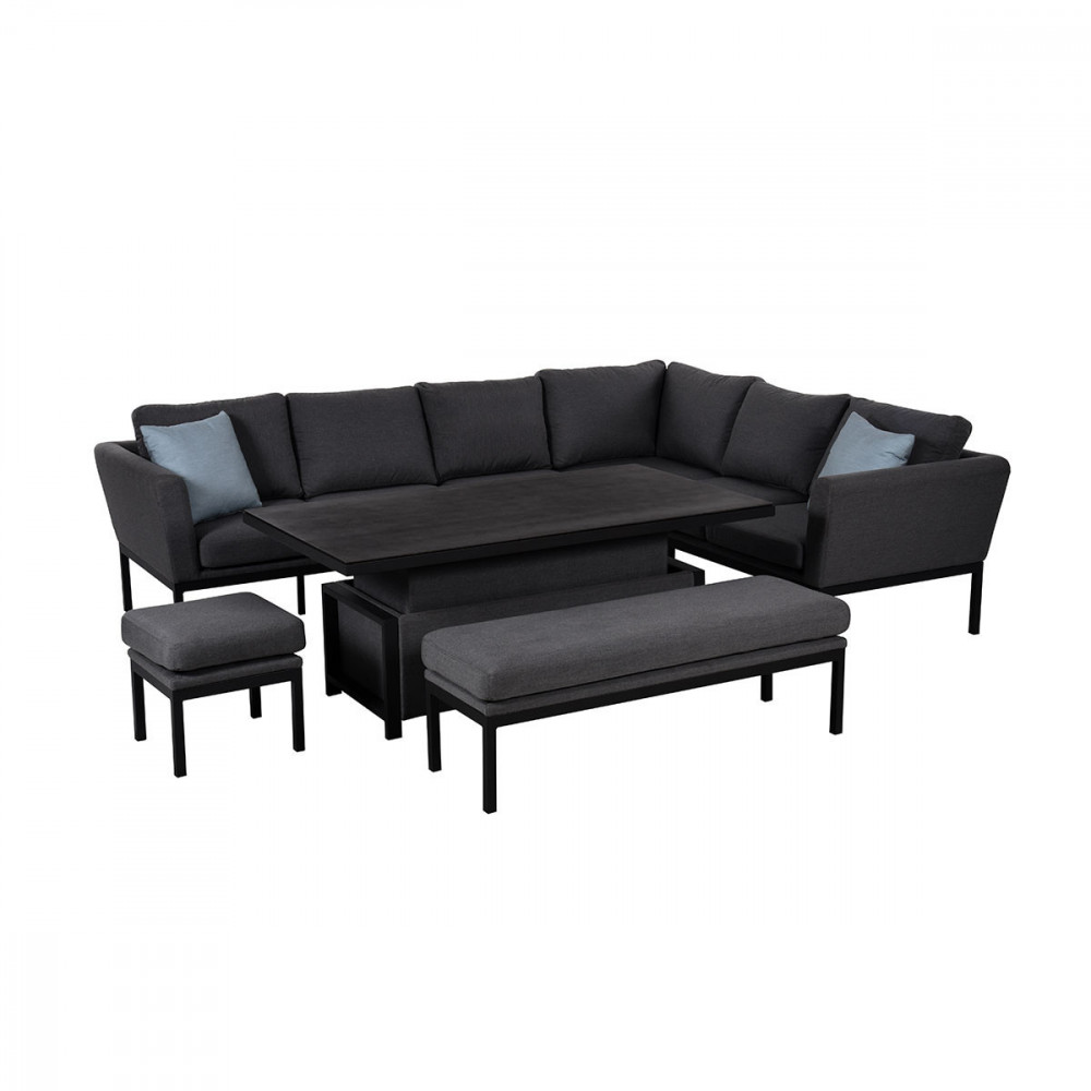 Pulse Left Handed Rectangular Corner Dining Set with Rising Table / Charcoal