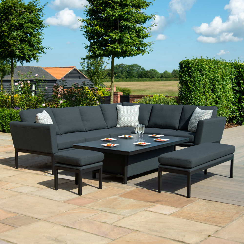 Pulse Rectangular Corner Dining Set with Rising Table / Charcoal