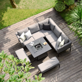 Pulse Square Corner Dining Set - With Fire Pit Table / Flanelle