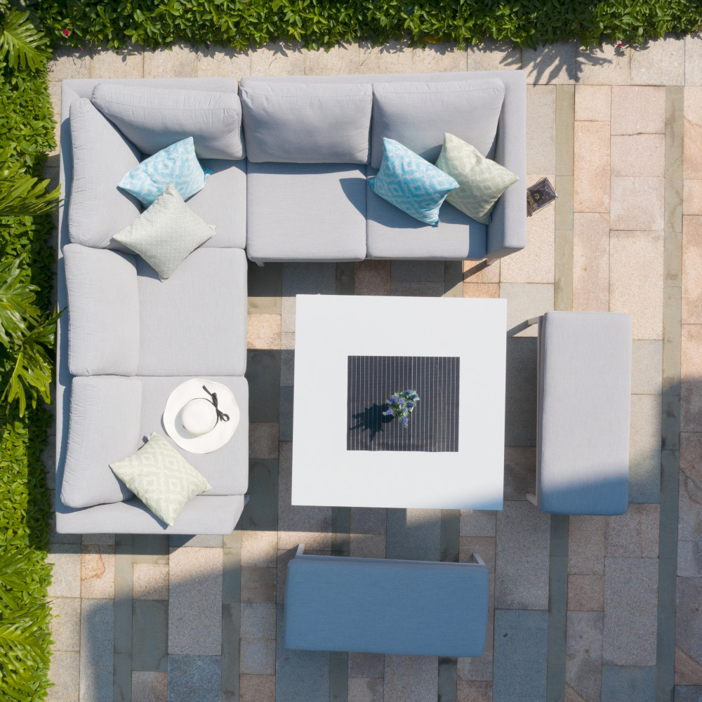 Pulse Square Corner Dining Set - With Fire Pit Table / Lead Chine