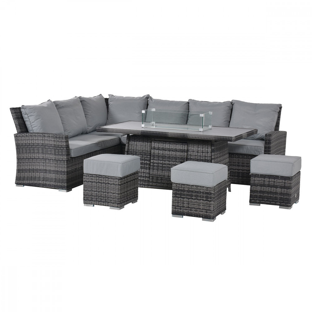 Kingston Corner Dining Set with Fire Pit / Grey