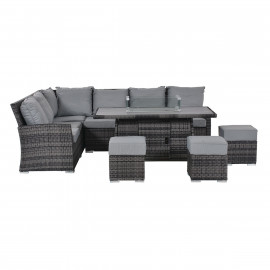 Kingston Corner Dining Set with Fire Pit / Grey