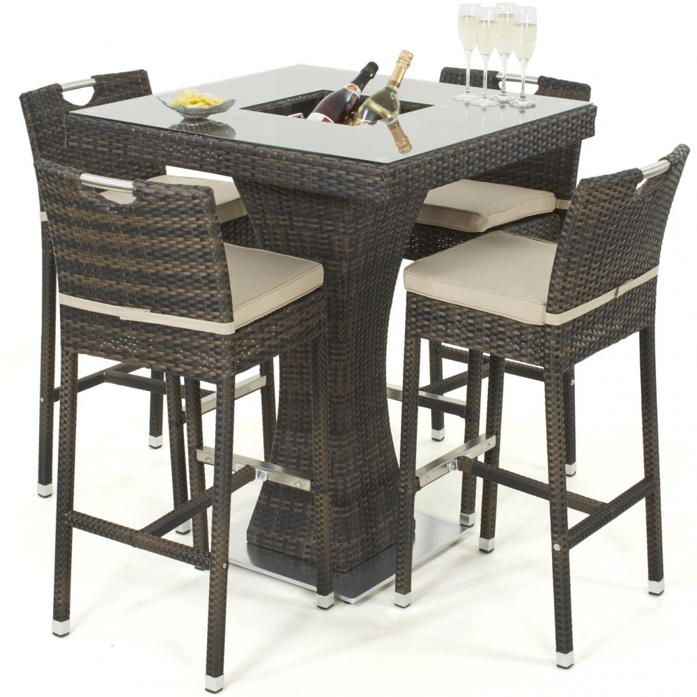4 Seat Square Bar Set with Ice Bucket / Brown