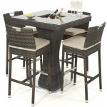 4 Seat Square Bar Set with Ice Bucket / Brown