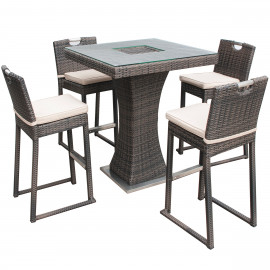 4 Seat Square Bar Set with Ice Bucket / Brown