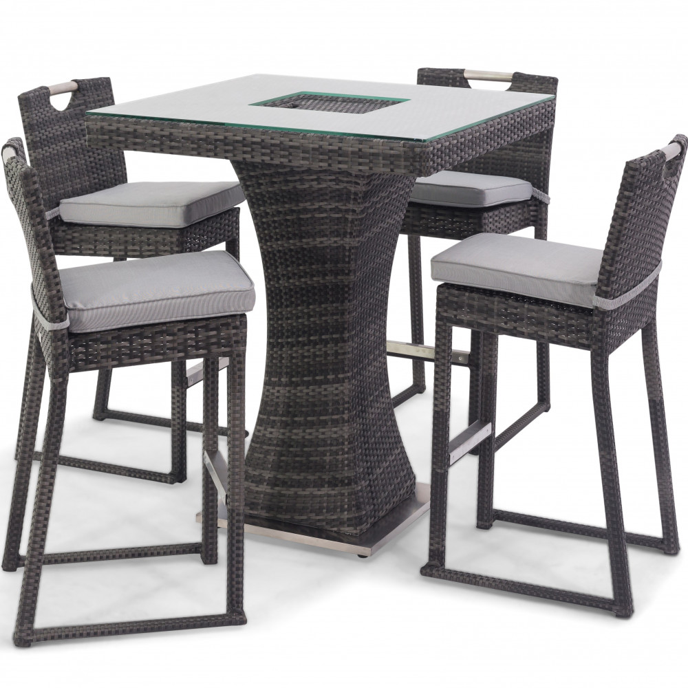4 Seat Square Bar Set with Ice Bucket / Grey