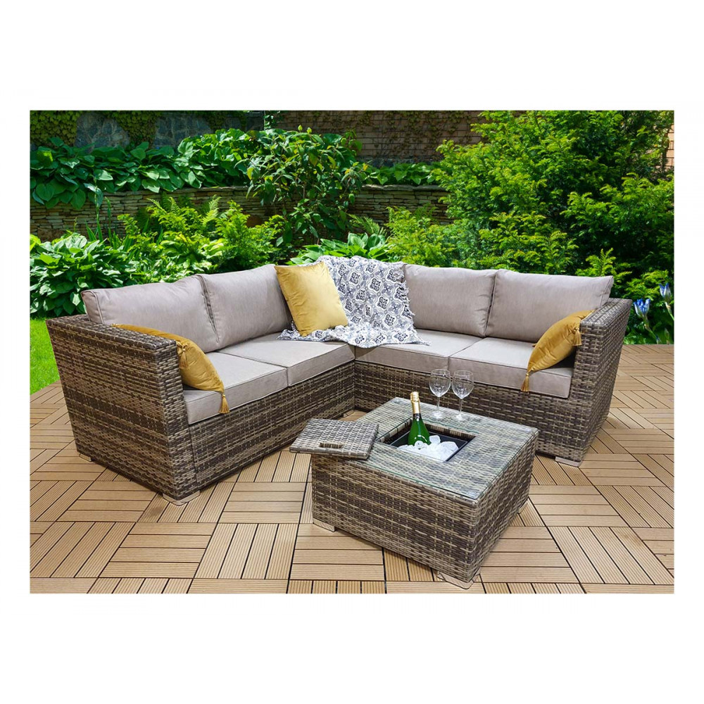 GEORGIA Corner Sofa with Ice Bucket Mixed Brown