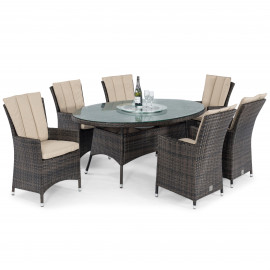 LA 6 Seat Oval Ice Bucket Dining Set with Lazy Susan / Brown