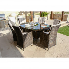 LA 6 Seat Oval Ice Bucket Dining Set with Lazy Susan / Brown