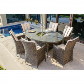 LA 6 Seat Oval Ice Bucket Dining Set with Lazy Susan / Brown
