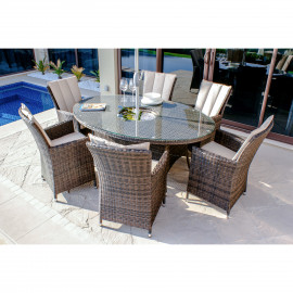 LA 6 Seat Oval Ice Bucket Dining Set with Lazy Susan / Brown
