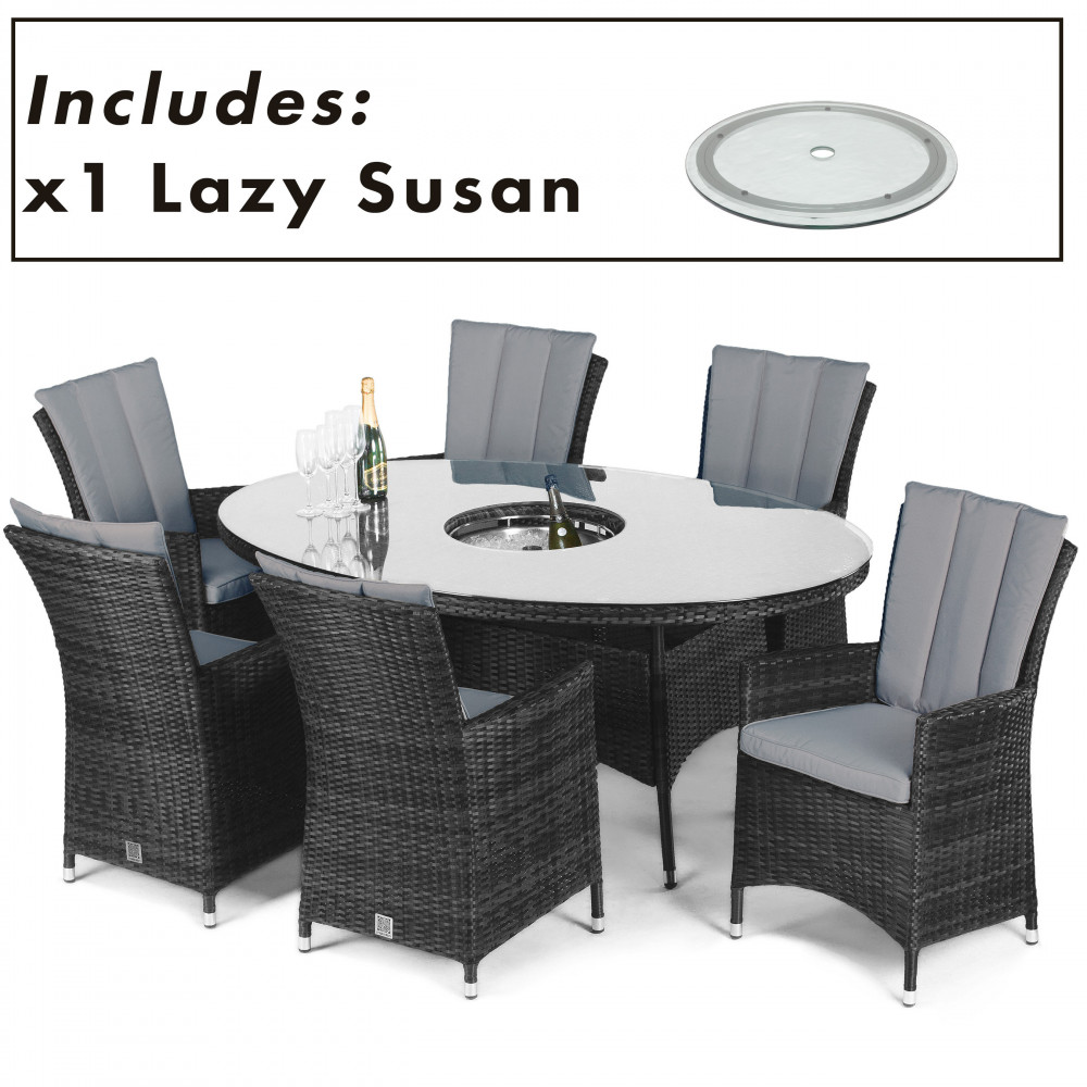 LA 6 Seat Oval Ice Bucket Dining Set with Lazy Susan / Grey